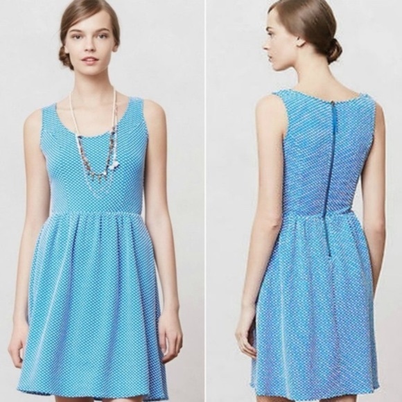 Anthropologie Maeve Caldera Textured Polka Dot Fit and Flare Dress size M - Picture 1 of 9